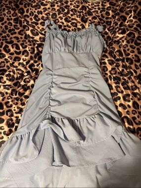 Light Blue Ruffled Midi Dress - Women